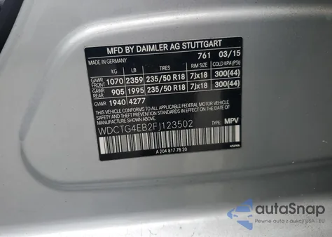 2015 Mercedes-Benz Gla 250 from USA, damaged, VIN WDCTG4EB2FJ123502